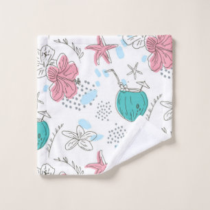 Tropical Starfish and Coconut Cocktails Pattern Wash Cloth