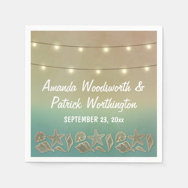 Tropical Starfish and Seashell Wedding Napkins (Front)