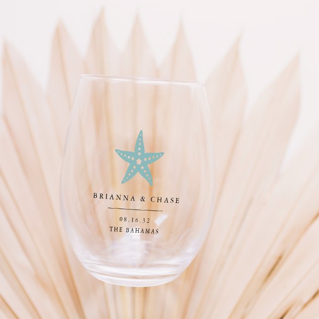 Tropical Starfish Beach Destination Wedding Favour Stemless Wine Glass (Creator Uploaded)