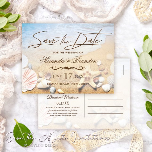 Tropical Starfish Beach Wedding Save the Date Announcement Postcard (Creator Uploaded)