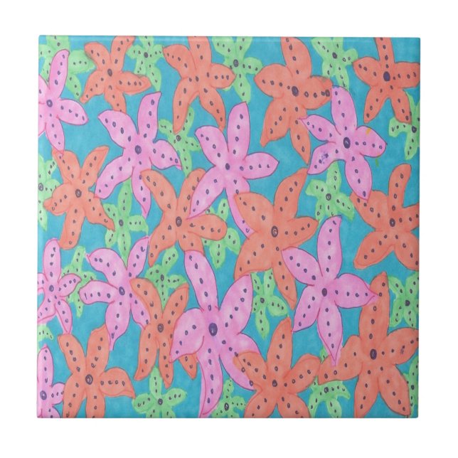 Tropical Starfish Pattern Ceramic Tile (Front)