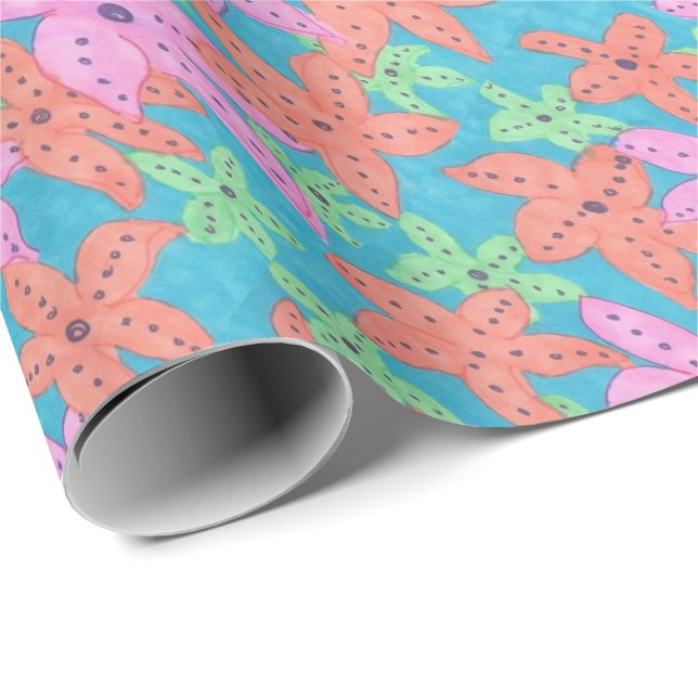 Tropical Starfish Pattern Wrapping Paper (Roll Corner)