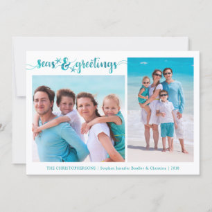 Tropical Starfish SEAsons Greetings Two Photos Holiday Card
