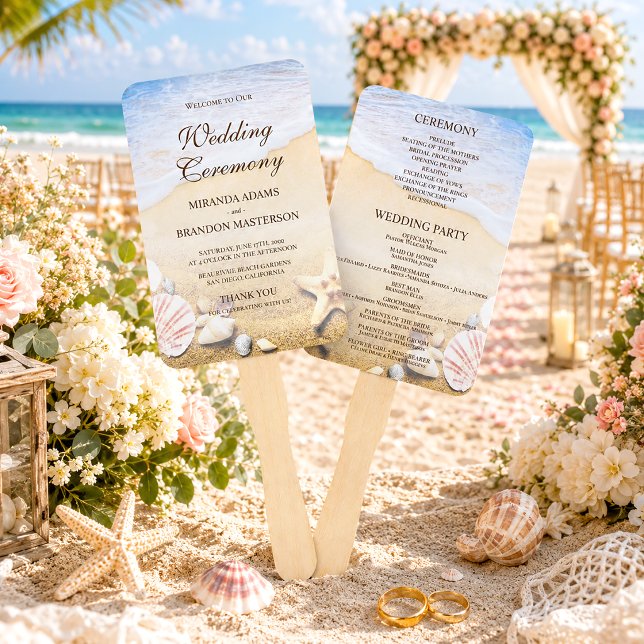 Tropical Starfish Shells Beach Wedding Program Fan (Creator Uploaded)
