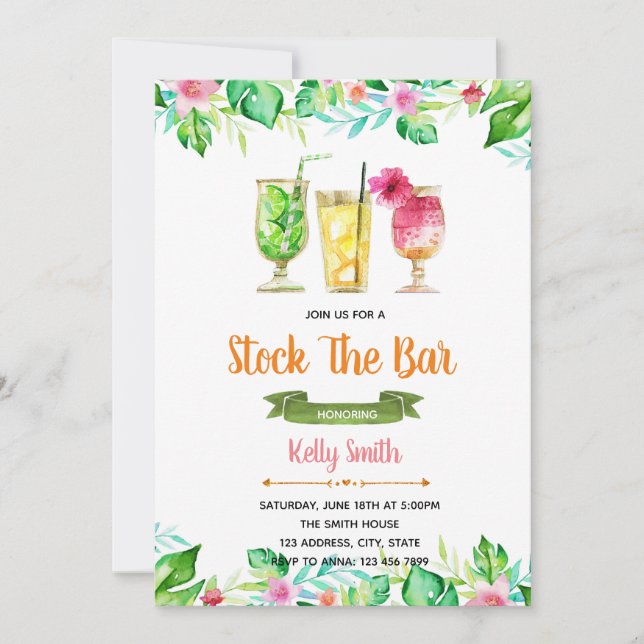 Tropical stock the bar invitation (Front)