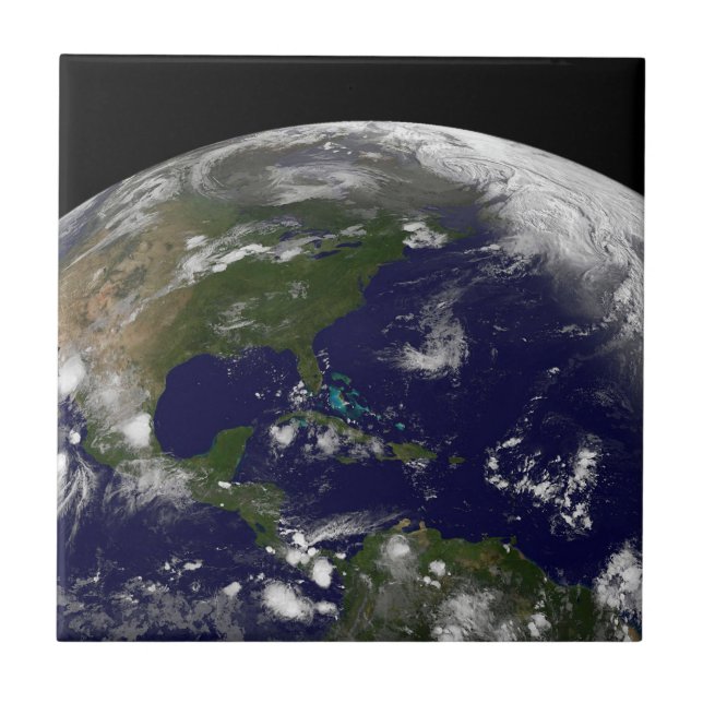 Tropical Storms On Planet Earth. Ceramic Tile (Front)