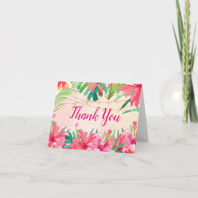 Tropical String Lights Floral Wedding Thank You Card (Front)