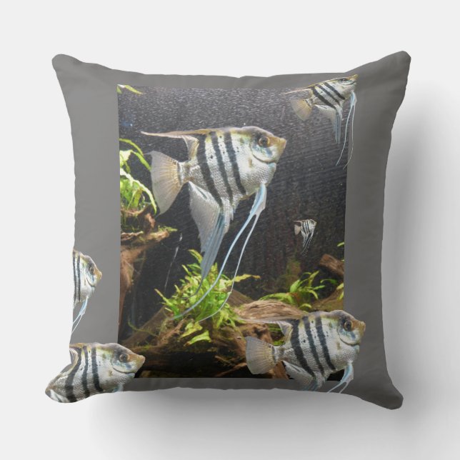 Tropical Striped Fish Throw Pillow (Front)