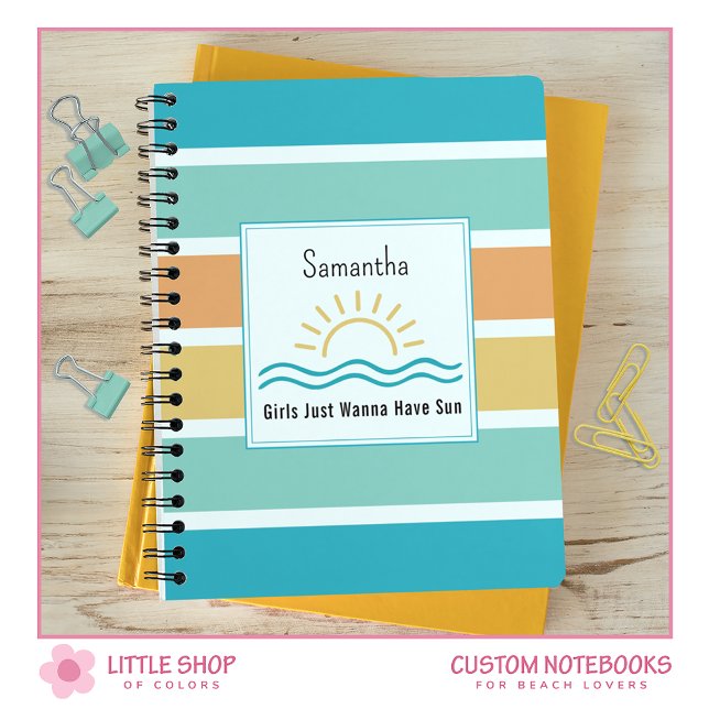 Tropical Stripes Sun Waves Monogrammed Notebook (Creator Uploaded)