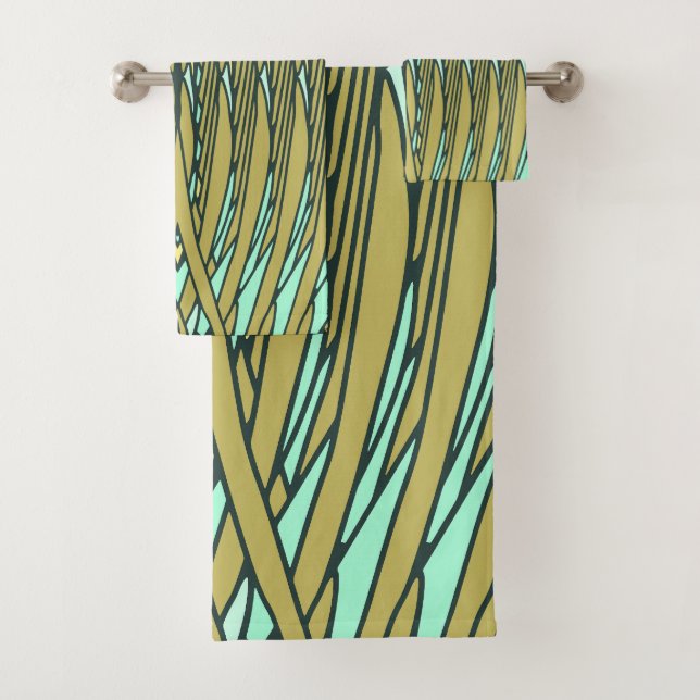 Tropical style feathers illustrated towel set (Insitu)