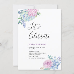 Tropical Succulents Summer Adult Birthday Party Invitation