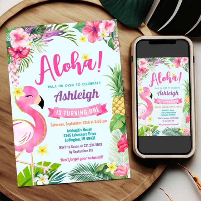 Tropical Summer 1st Birthday Invitation (1st Luau Birthday Invitation Template - Luau First Birthday - Tropical Birthday Theme)