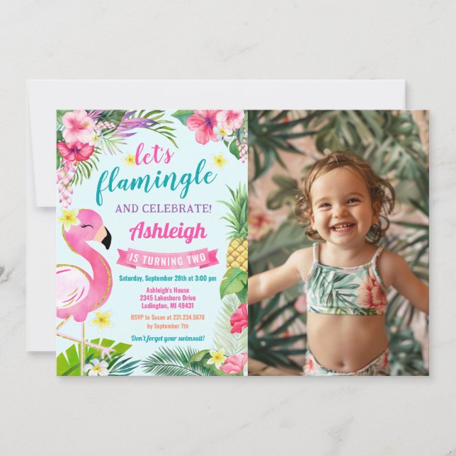 Tropical Summer 2nd Birthday Photo Invitation (Front)
