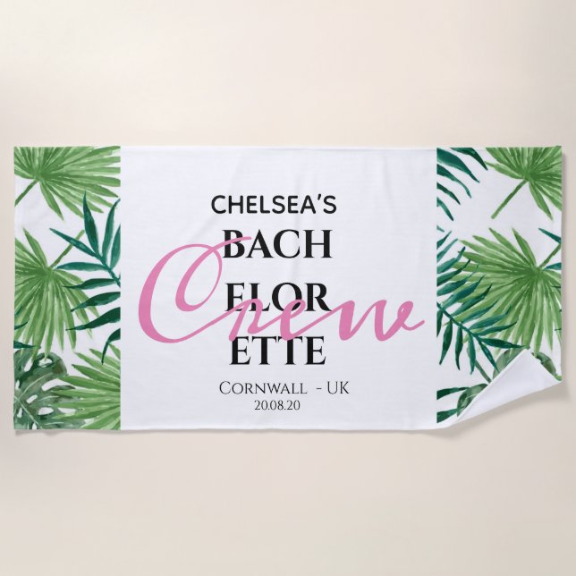 Tropical Summer Bachelorette Crew Beach Towel (Front)