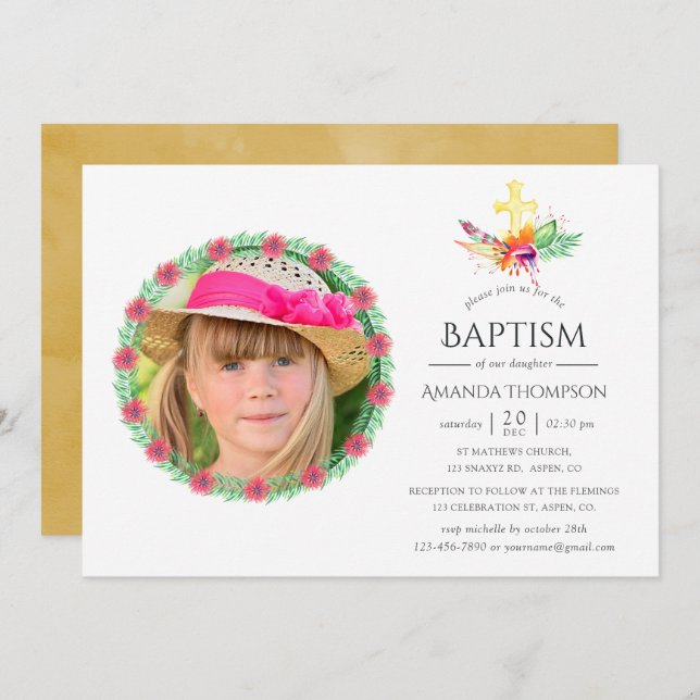 Tropical Summer Baptism or Christening Invitation (Front/Back)