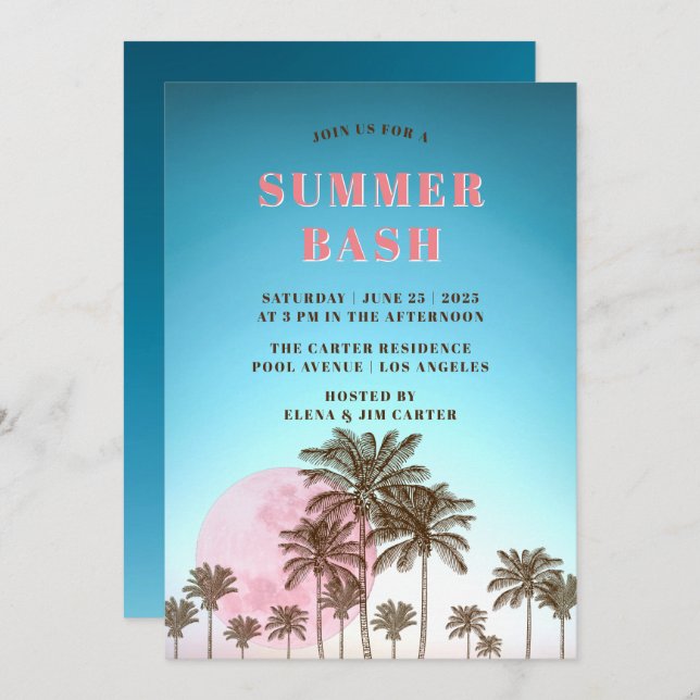 TROPICAL SUMMER BASH PARTY INVITATION (Front/Back)