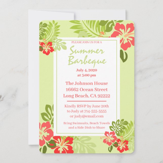 Tropical Summer BBQ Invitation (Front)