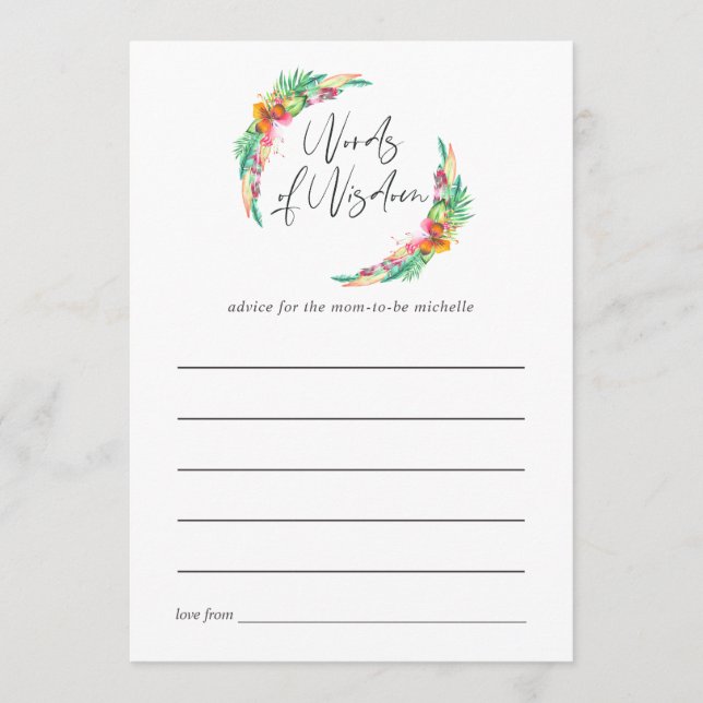 Tropical Summer Beach Baby Shower Mum Advice Card (Front)