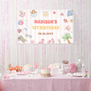 Tropical Summer Beach Birthday Party Banner