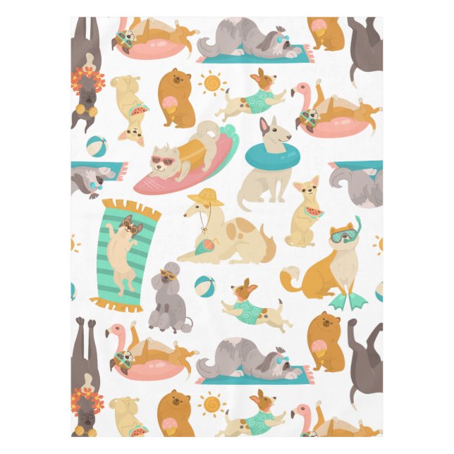 tropical summer beach dogs party cute tablecloth (Front)