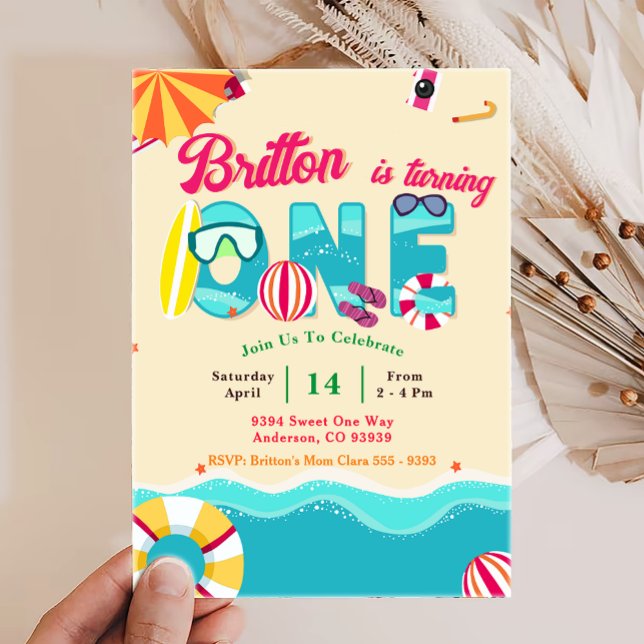 Tropical Summer Beach Girl 1st Birthday Invitation (Creator Uploaded)