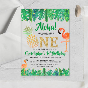 Tropical Summer Beach Luau Boys 1st Birthday Acrylic Invitations