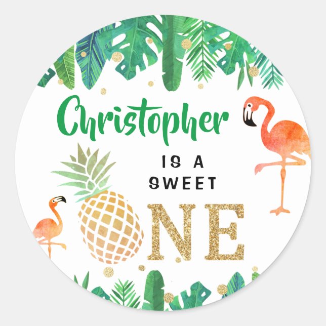 Tropical Summer Beach Luau Boys 1st Birthday Classic Round Sticker (Front)