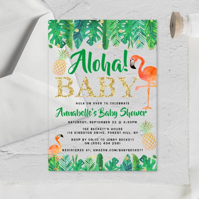 Tropical Summer Beach Luau Boys Baby Shower Acrylic Invitations (Creator Uploaded)