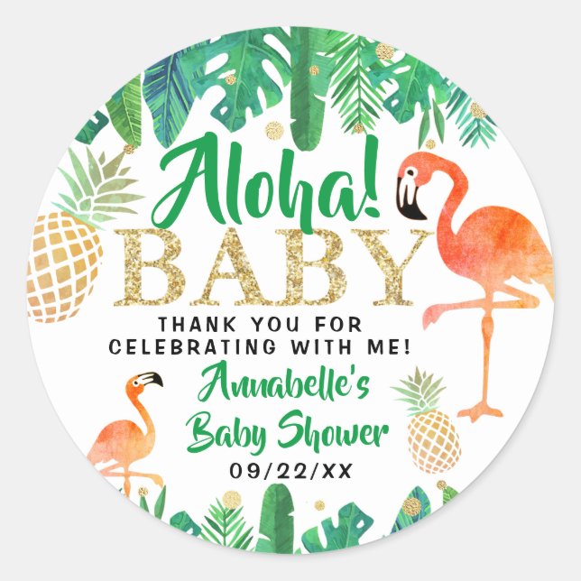 Tropical Summer Beach Luau Boys Baby Shower Classic Round Sticker (Front)
