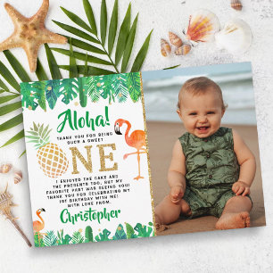 Tropical Summer Beach Luau Boys Photo 1st Birthday Thank You Card