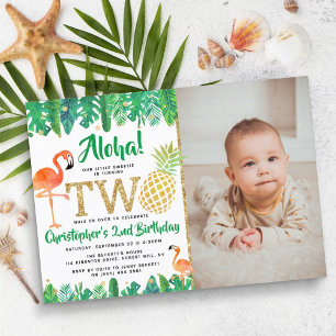 Tropical Summer Beach Luau Boys Photo 2nd Birthday Invitation