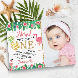 Tropical Summer Beach Luau Girl Photo 1st Birthday Thank You Card