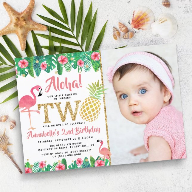 Tropical Summer Beach Luau Girl Photo 2nd Birthday Invitation (Creator Uploaded)
