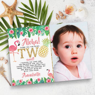 Tropical Summer Beach Luau Girl Photo 2nd Birthday Thank You Card