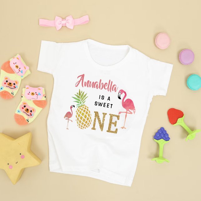 Tropical Summer Beach Luau Girls 1st Birthday Baby T-Shirt (Creator Uploaded)