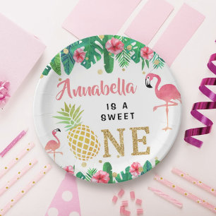 Tropical Summer Beach Luau Girls 1st Birthday Paper Plate