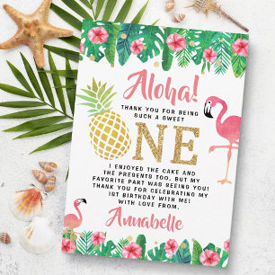 Tropical Summer Beach Luau Girls 1st Birthday Thank You Card