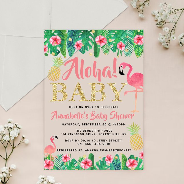 Tropical Summer Beach Luau Girls Baby Shower Acrylic Invitations (Creator Uploaded)