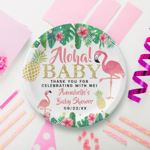 Tropical Summer Beach Luau Girls Baby Shower Paper Plate