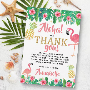 Tropical Summer Beach Luau Girls Baby Shower Thank You Card