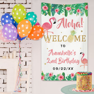 Tropical Summer Beach Luau Girls Birthday Welcome Banner