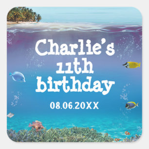 Tropical Summer Beach Party Thank You Square Stick Sticker