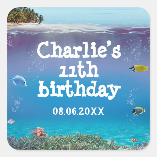 Tropical Summer Beach Party Thank You Square Stick Sticker (Front)