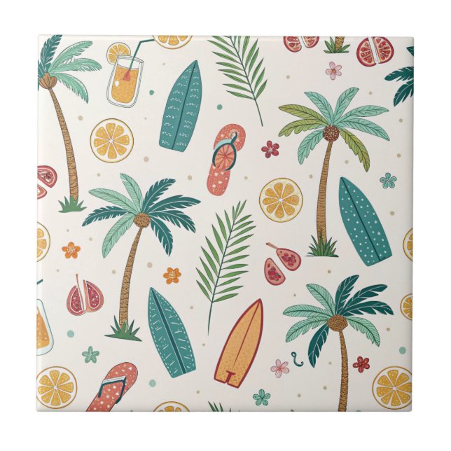 Tropical Summer Beach Pattern (1) Ceramic Tile (Front)