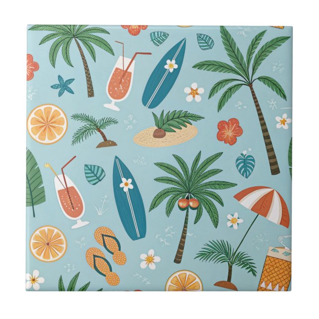 Tropical Summer Beach Pattern (2) Ceramic Tile (Front)