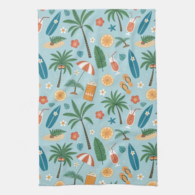 Tropical Summer Beach Pattern (2) Tea Towel (Vertical)