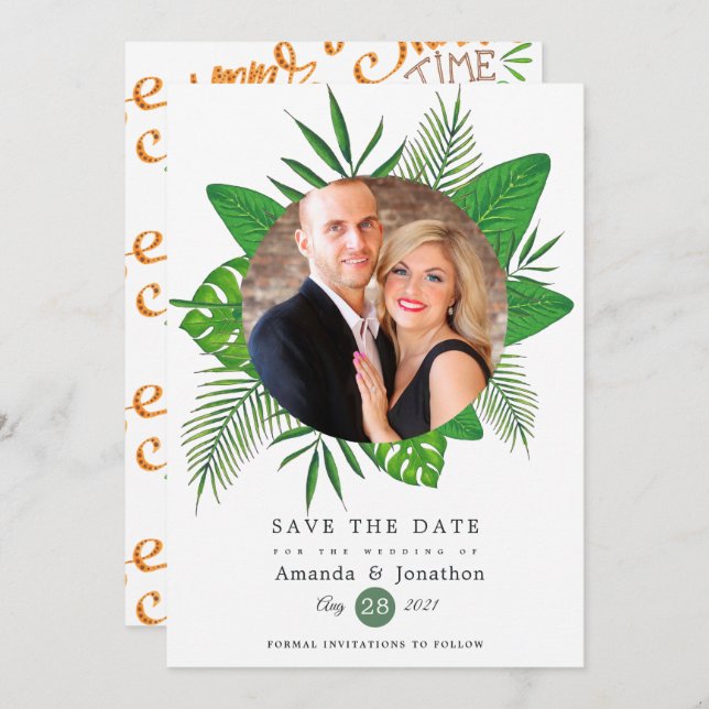 Tropical Summer Beach Photo Wedding Save The Date (Front/Back)