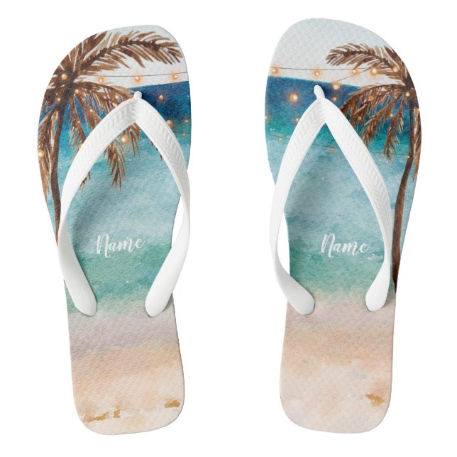 tropical summer beach scene palm trees flip flops (Footbed)