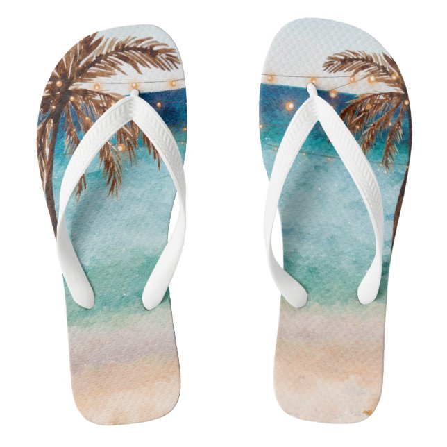 tropical summer beach scene palm trees flip flops (Footbed)