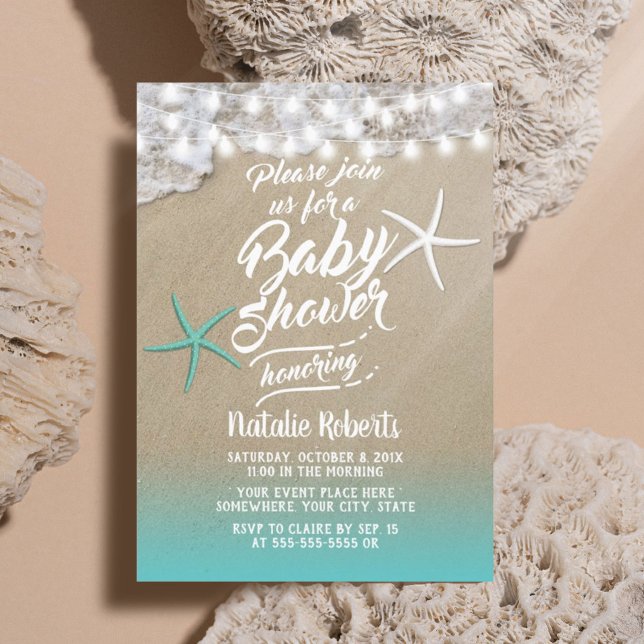 Tropical Summer Beach Starfish Baby Shower Invitation (Creator Uploaded)